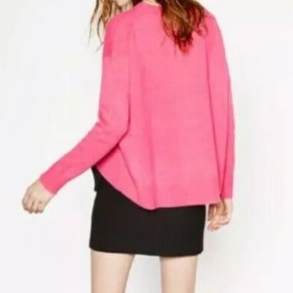 ZARA | Pink Thick Cashmere Sweater Uneven Hem | Size L - Picture 4 of 10